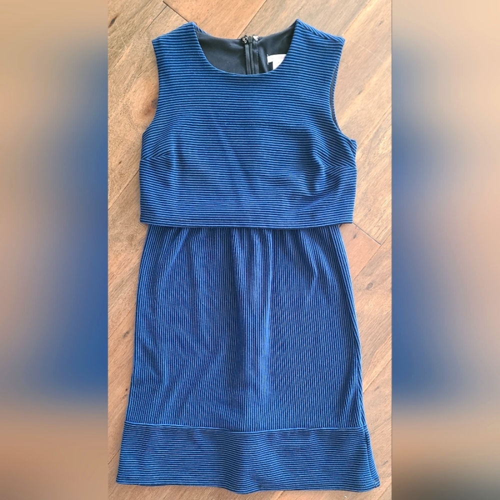 Blue and black textured sleeveless dress